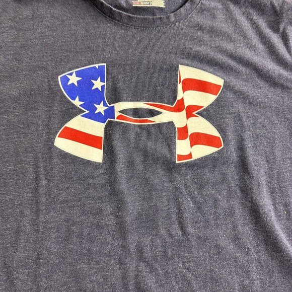 Under Armour Shirt Mens Blue American Flag Graphic Print USA Heatgear Size Large - Picture 2 of 10